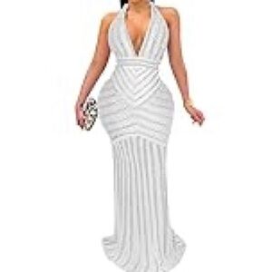 White rhinestone maxi gown
